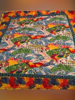 Quilt-Kids Vibrant Rainbow Handmade Throw-Multicolor Double sided 35” square